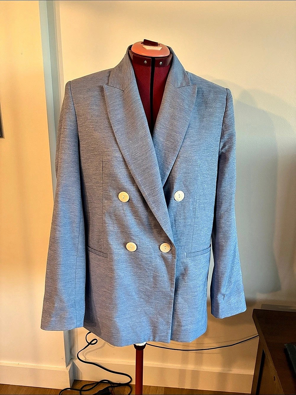 Zara Women's Double-Breasted Blazer in Blue Size 4 Like New